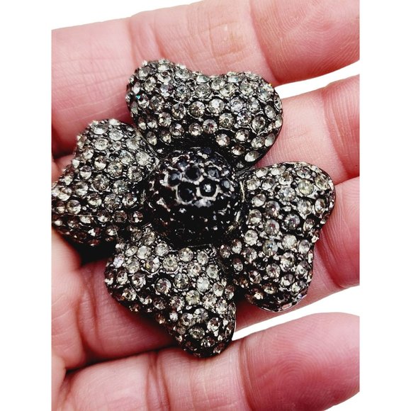 Vintage Signed Carlisle Pave Rhinestone Flower Brooch & Earrings Set (A1202) - Picture 3 of 8